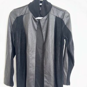 NWT Chico's Travelers Black Faux Leather Trim Open Front Jacket 00 extra small